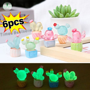 YESPERY งานฝีมือสวนประดับรถขนาดเล็กภูมิทัศน์ต้นกระบองเพชรเรืองแสง Cactu เครื่องประดับขนาดเล็กแท่งไฟ