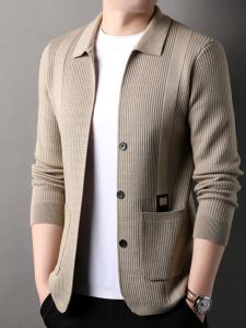 Áo Len Cardigan Dệt Kim Cao Cấp Cho Nam Áo Khoác Ngoài Thời Trang Thường Ngày Mùa Thu Cổ Bẻ Tay Dài Dáng Ôm