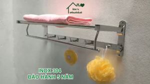 Máng khăn tầng đa năng Inox 304 PHÁT ĐẠT không rỉ sét thanh treo khăn giá móc khăn mặt vắt khăn inox (SP025)