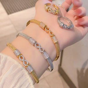 Fashion bracelet ring set Womens new light luxury 8-character bracelet ring set Slightly inlaid zircon bracelet set