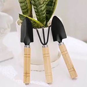 Bộ 03 Dụng cụ làm vườn mini cán gỗ (Xẻng + Bay + Cào đất) dùng trồng rau trồng hoa chăm cây cảnh