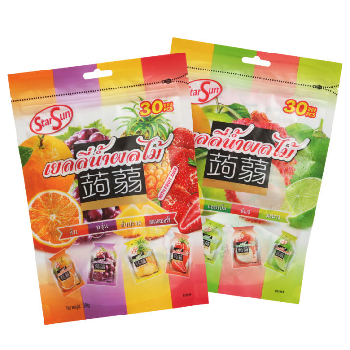 StarSun Assorted Fruit Jelly Grape Strawberries Children Snacks 30 Pieces Delicious Gelatinous Candy Thai Brand Snack Treats