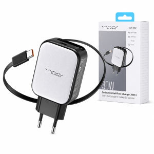 VYVYLABS | Sạc Nhanh GaN Type C 30W Vyvylabs Với Cáp Thu Gọn Hỗ Trợ PD Đầu Cắm EU Dành Cho iPhone 15 16 17 Pro Max - Sạc Điện Thoại Di Động Đa Năng