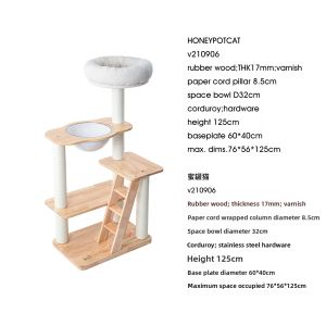 Honeypot Cat | Imported Solid Wood Cat Tree with Ladder Nest Space Bowl