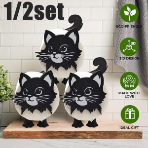 1/2Set Cute 3D Printed Black Cat Roll Holder Cat Toilet Bathroom Roll Paper Storage Rack Fun Black Cat Bathroom Decor Set