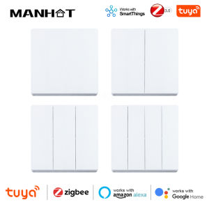 Manhot Tuya Smart EU Zigbee Button Switch No Capacitor Wire Required 1/2/3/4 Gang Wall Light Switch Work With Alexa Google Home