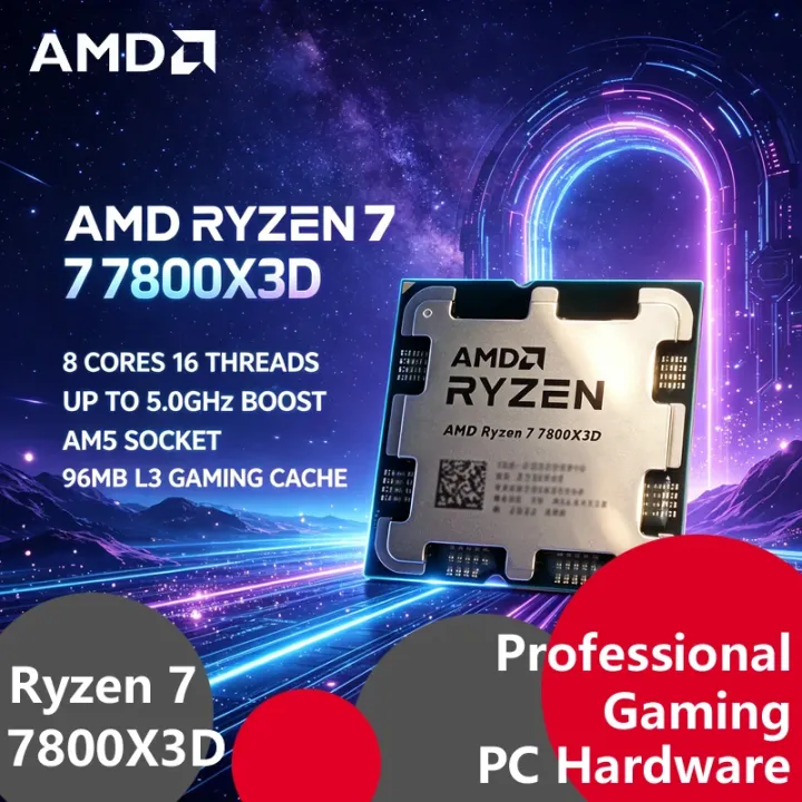 AMD | AMD Ryzen 7 7800X3D Tray CPU 8 Core 16 Thread Up to 5.0GHz 5nm 96MB Cache AM5 Socket High Performance Gaming Processor No Cooler
