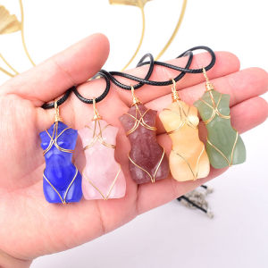 1PC Natural Crystal Hand Made Female Model Pendant Healing Crystal Reiki Gemstone Crafts For Men and Women Necklace Gift