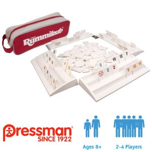 Authentic Rummikub Travel PRESSMAN The Complete Original Game With Full Size Racks and Tiles in a Durable Canvas Storage