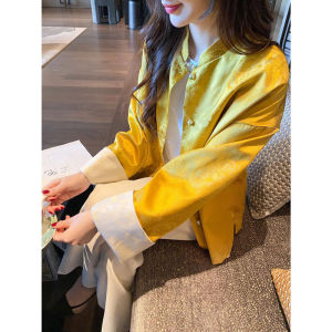 New Chinese Style Yellow Jacket Traditional National Fashion Tang Costume Outerwear Premium Feeling Short Trendy Womens Short Coat