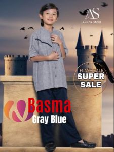 Baju Stegan Anak Cowok: BAJU STELAN ANAK LITTLE BOY DAILY OUTFIT BASMA GRAY BLUE / BAJU NGAJI ANAK COWOK BOYS SET ATASAN & CELANA FRESH & CUTE