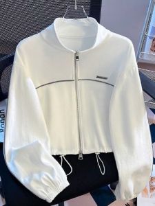 2025 New Autumn Short Cardigan Loose Casual Sporty Womens Korean Style Fashionable Top Warm Cotton Long Sleeve Zipper