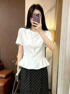 Ruffled Short Sleeve T-Shirt with Polka Dot Skirt Set