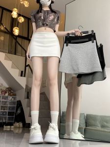 Váy Ngắn Chữ a Cạp Cao Che Mông Màu Xám Mùa Hè Cho Nữ Chống Ánh Sáng Váy Ngắn Cạp Cao Phong Cách Ngọt Ngào