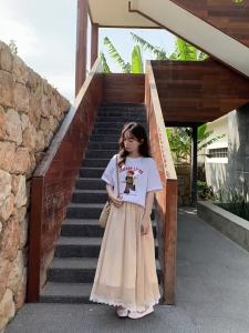 NIHAOKANONG | Chân Váy Dài A-Line Cổng Chun Viền Ren