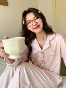 Bộ Đồ Ngủ Dài Tay Rộng Rãi Phong Cách Nhật Bản Cho Nữ Bộ Đồ Ngủ Cotton Mùa Xuân Thu Giản Dị Ngọt Ngào Cho Học Sinh