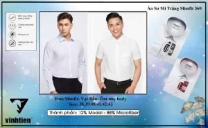 Áo Sơ Mi Nam Dài Tay Dáng Slimfit Vĩnh Tiến Trắng 360 Ôm nhẹ Vạt Bầu Cao Cấp