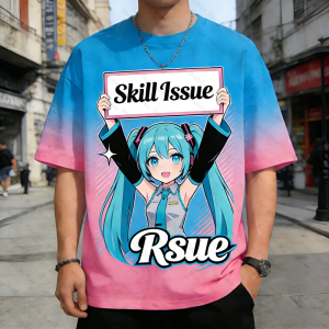 Bandai | Hatsune Miku Fan Gift Oversized T-Shirt Gradient Anime Print Tee Sus Ratio Meme Streetwear Mens Y2k Shirts Women Y2k t-shirts