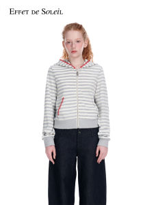 Striped Color Blocking Hoodie Sweater Jacket