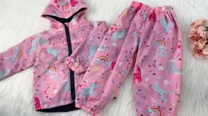 Autumn Winter Fleece Inside Rainwear Sets For Children Cartoon Print Raincoat Boys And Girls Thickened Warm Waterproof Clothing