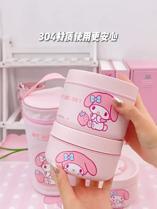 (SG) Sanrio Thermal Multi-Layer Insulated Lunch Box Stainless Steel Microwaveable Bento Box Heat Retaining Food Container for Soup Porridge & Meals