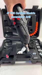 47-Piece USB Rechargeable Electric Screwdriver Kit - 3.6V Wireless Power Drill and Screwdriver Set for DIY Repairs