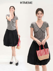 HTMEME | Slimming Dotted Cross V-neck T-Shirt Summer Women