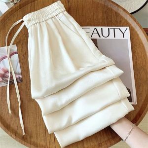 Quần Ống Rộng Bằng Lụa Acetate Cạp Cao Phong Cách Trung Hoa Cho Nữ Mùa Hè Mới Quần Dài Bằng Vải Satin Thẳng Giản Dị