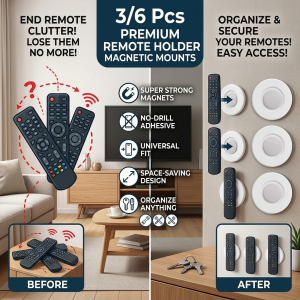 3/6pcs No Drill Magnetic Remote Holder - Wall Mount for TV/AC/DVD Remotes White Space-Saving Design
