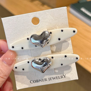 Silver Heart Color Block Polka Dot Hair Clip Womens Side Hair Duckbill Clip One Word Hair Card Fresh out Original Design Hair Accessories