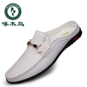 Comfortable Leather Slip-On Mens Sandals Soft Bottom Casual Shoes Breathable Upgraded Rubber Sole Flat Heel All-Season Wear