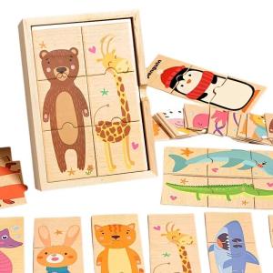 DIY การ์ตูนสัตว์ปริศนาจิ๊กซอว์คำสัตว์ความรู้ความเข้าใจการจับคู่มอนเตสซอรี่ของเล่นเพื่อการศึกษาเด็กเด็ก