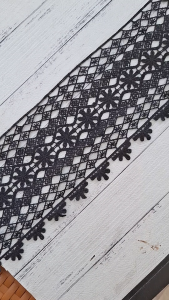 (Per Meter) RDB704 Renda Bordir Gipper Motif Cantik Warna Hitam Lebar 11Cm