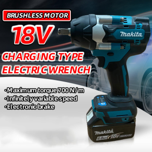 Makita DTW700 (1 Charger 2 Batteries) 18V Cordless Impact Wrench Rechargeable Power Tools Lithium Battery Brushless High Torque Electric Wrench
