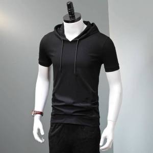 TAILOR Hooded Short Sleeve T-shirt Mens Summer Thin Fit Cotton Fashion Half Sleeve Hooded Sweater Sweatshirt