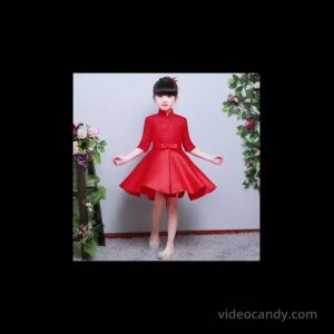 DRESS ANAK CHEONGSAM RED BROKAT SATIN