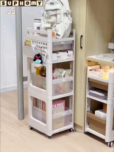 Storage Rack Rak penyimpanan rak buku kecil troli bergerak pelbagai lapisan rak penyimpanan rak rak Pegboard dengan cangkuk dan roda wheel