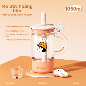Cốc Kính Có Ống Hút Dung Lượng Lớn Đẹp cho Phụ Nữ