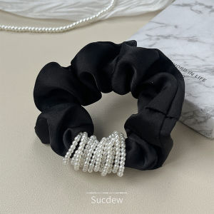 ยางรัดผมทรงกลมสีดำ ทรงกลม ยางยืดสูง ทนทาน ประดับมุก เครื่องประดับผมสำหรับผู้หญิง สไตล์เกาหลี แฟชั่น ใหม่ล่าสุด