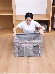 2in1 Plain Color Foldable Storage Box Organizer With Cover set Clothes Storage Box With Lids Organizer Oxford Fabric Foldable Shelf Box
