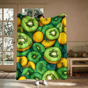 BILIBILI | Kiwi Slices Green Leaves Flannel Blanket Perfect for Sofa Office Bed Travel Sleep Read Relax Camping Four Season Use