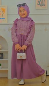 Lydia Kids Gamis Anak Prempuan Bahan Cringkle Airflow Mix Bokat Premium Dress Muslim Anak Terbaru