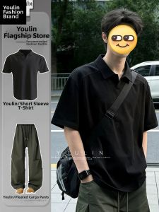 YOULIN | Clean Fit Regular Shoulder Black Polo Shirt for Men