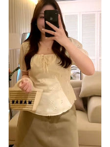 Elegant French Style Womens Shirt plus Size Conceal Flattering Short Top Versatile Gentle Wind plus Size MM Slimming Shirt