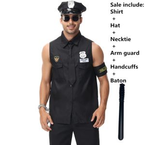 Nam Giới Trưởng Thành Của Cảnh Sát Hoa Kỳ Trang Phục Áo Cosplay Halloween Bộ Quần Áo - Polyester Elastane Blend Tatting Weave