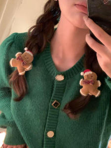 Cute Gingerbread Man Christmas Headwear Decorations Plush Hair Bands Hair Clips Elastic Hair Ties Korean Style Fashion Accessories