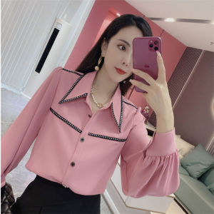 French Elegant Long Sleeve Shirt Spring New Style Womens Fashionable Unique Top High End Luxury Polo Collar Loose Fit Shirt