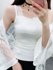 Elastic Modal Cotton Lace Trim Tank Top Womens Sleeveless Slim Fit Base Shirt Trendy Inner Wear Outer Wear Summer Fashion