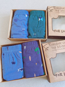 Pure Cotton Childrens Underwear Boxed Set of 2 Four Seasons Style Boys Flat Angle Pants Suitable for Ages 3 to 12