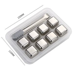 4/8pcs Golden /Silver Stainless Steel Whiskey Chilling RocksReusable Ice Cubes for DrinkingRum Cocktail Drink Bar Accessories